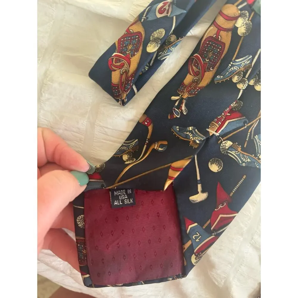 100% Silk Golf Tie- Golf Clubs, Shoes, Balls, Bag, Flags